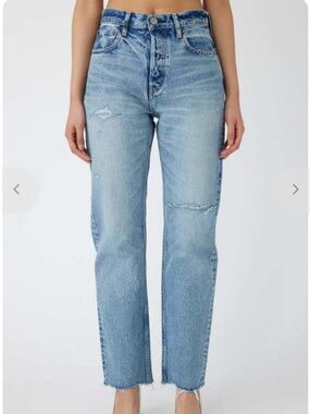 Moussy Vintage Elma Wide Straight Jeans Size 27 Raw Hem Button Fly